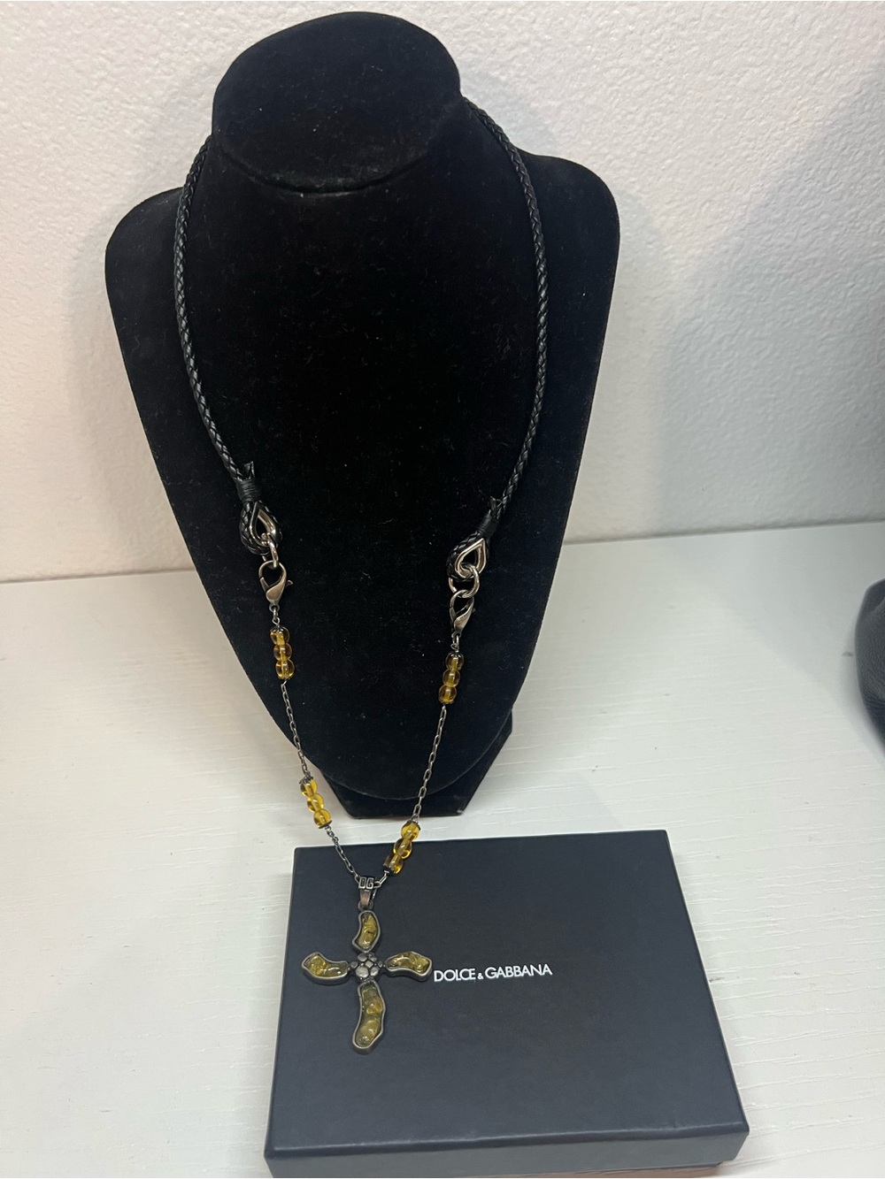 Dolce & Gabbana Yellow Crystal Cross Pendant Necklace